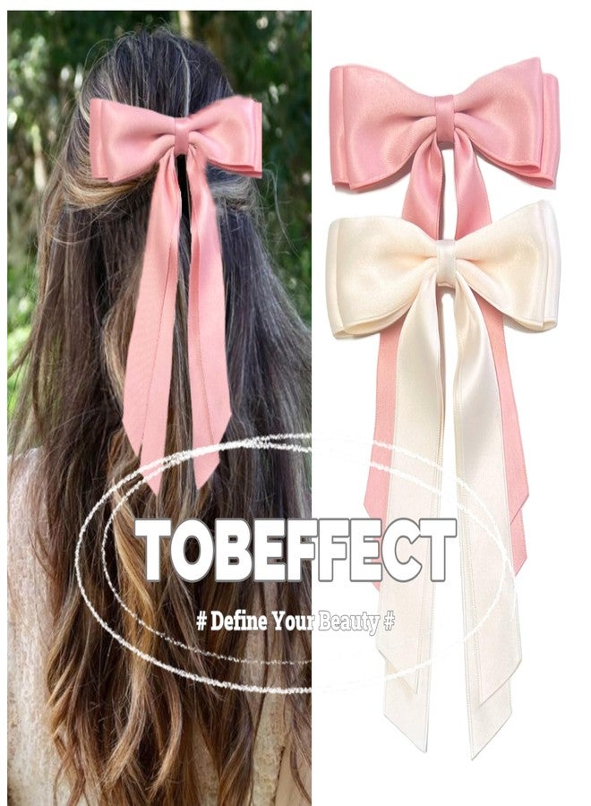 Tobeffect Hair Bows for Women Valentine's Day Bow Clips Cute Ribbons Girls Ribbon Bows BowKnot Barrettes Tassel Bow Clips Fashion Valentine Hair Accessories for Women, Pink & Beige - Image 2